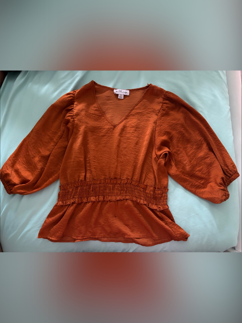 Love Rust V-Neck Puff Sleeve Peplum Blouse